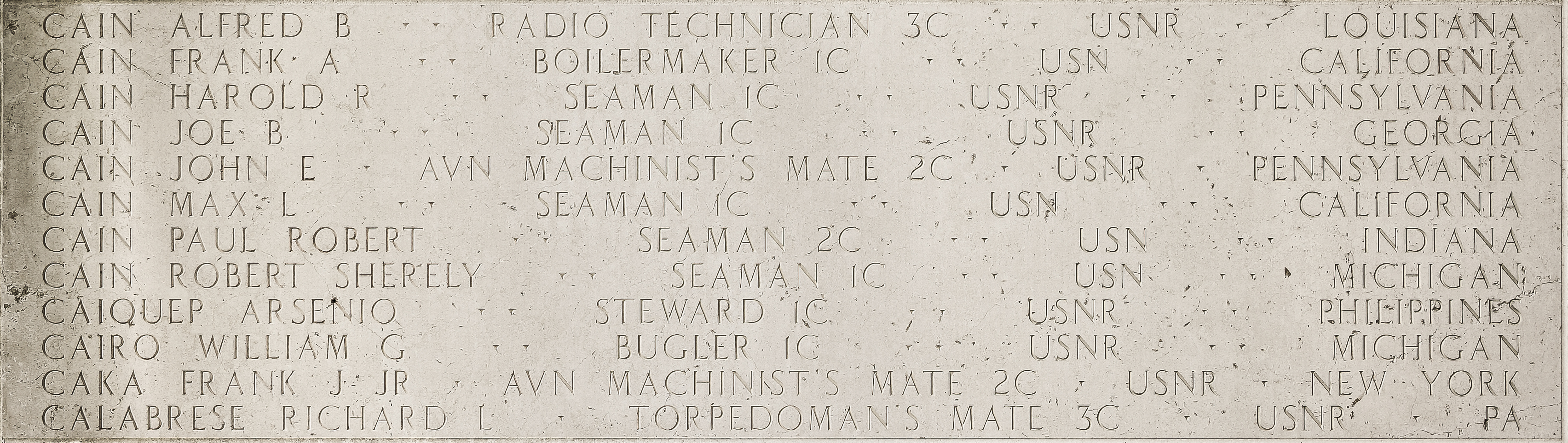 Frank A. Cain, Boilermaker First Class